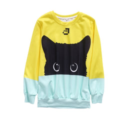 Harajuku Hit Color Cat Men Women Sweatshirt Space Cotton Kawaii Cartoon Cat Pullover Hoodies Drop ship #