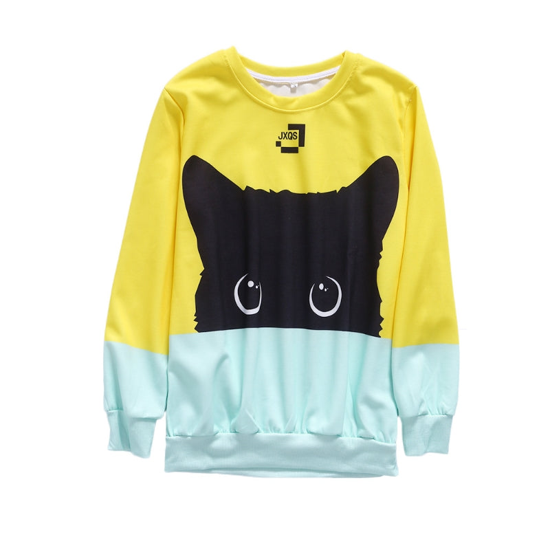 Harajuku Hit Color Cat Men Women Sweatshirt Space Cotton Kawaii Cartoon Cat Pullover Hoodies Drop ship #